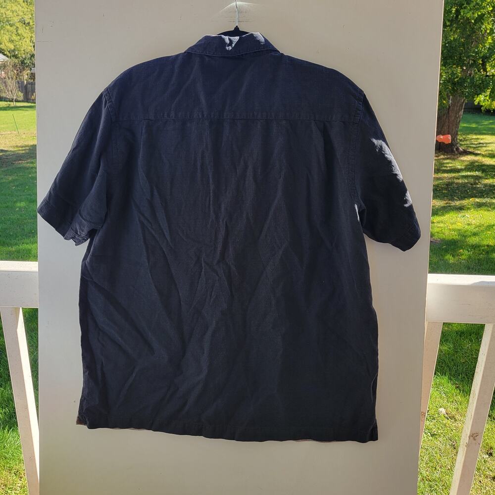 Axist Mens Silk Cotton Blend‎ Colorblock Geometric Short Sleeve Button Shirt L - Picture 7 of 7